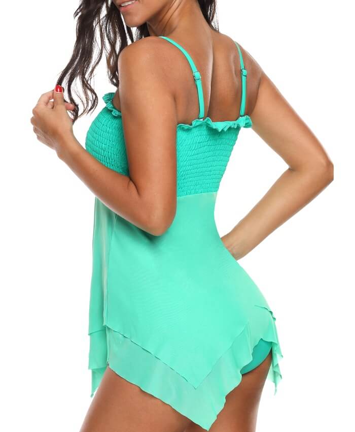 Asymmetric Hem Spaghetti Strap Swimdress and Panty